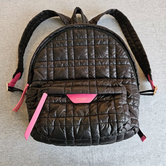 Kate Spade Softwhere Medium Nylon Quilted Backpack Black And Pink Cute Clean - Picture 1 of 16